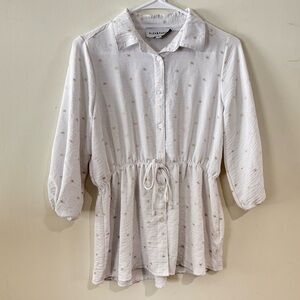 Alex and Parker White Full Button Gold Star Blouse size Medium